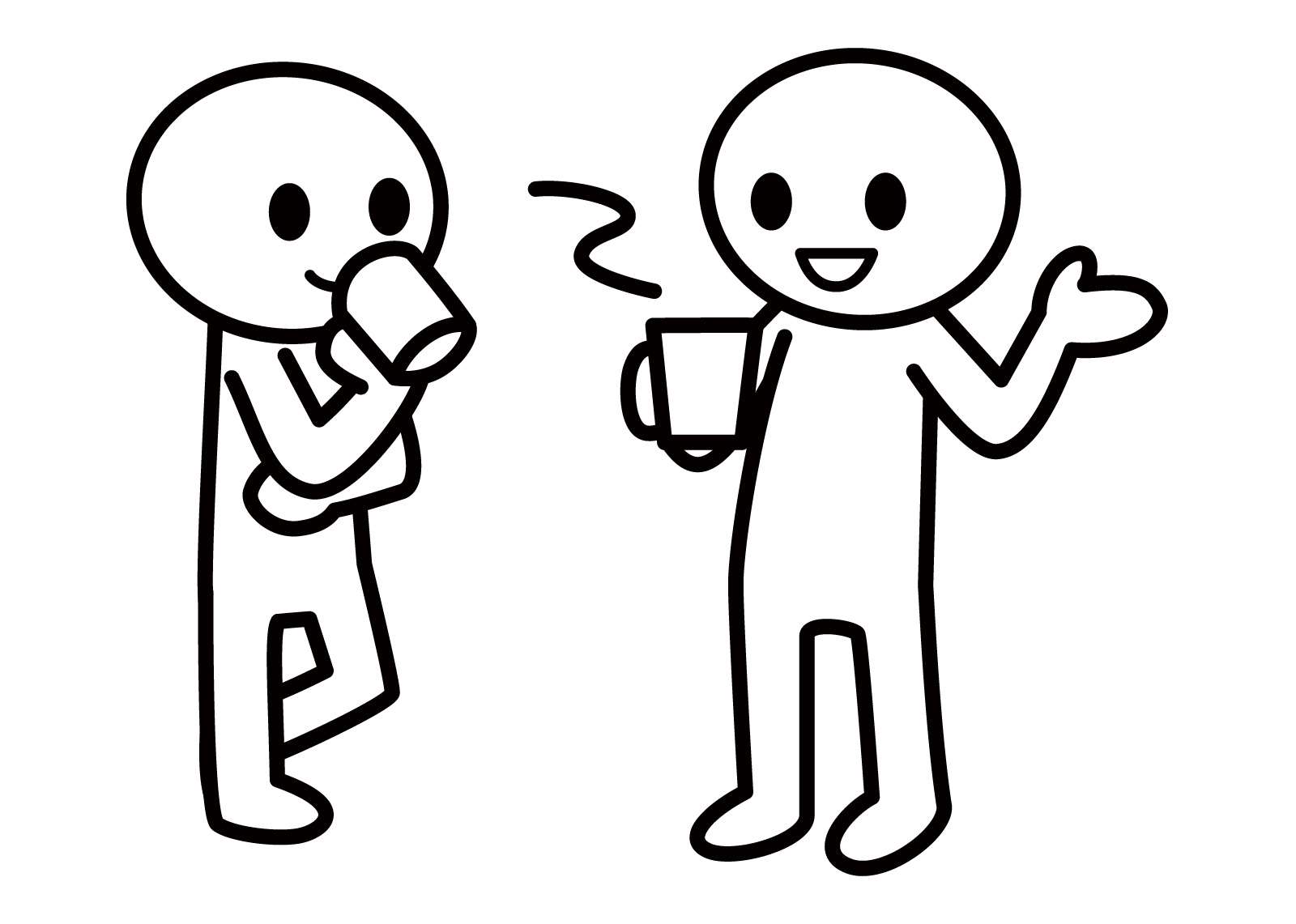 二人の人が飲み物を片手に談笑しているイラストです