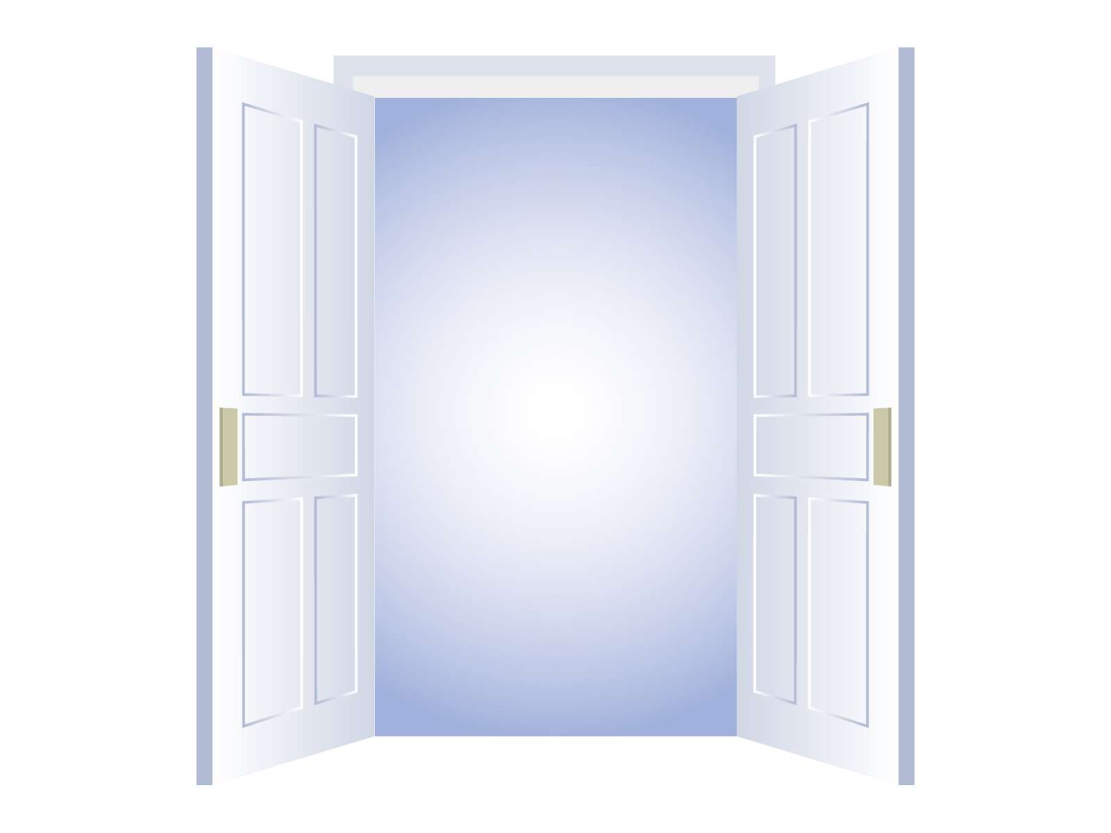 両開きの白い扉が大きく開かれ、その先に白い光が見えているイラストです